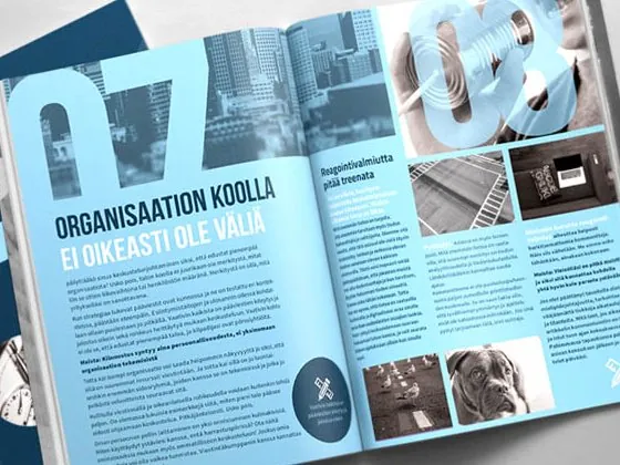 Brunnenin painettu vuosikertomus avattuna — taitto ja typografia